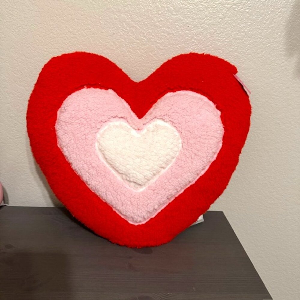 NWT Holiday Home Valentine's Day Tri-Color Red, Pink, and White Heart Pillow